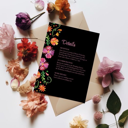 Colorful Mexican Floral Fiesta Wedding Details  Invitation