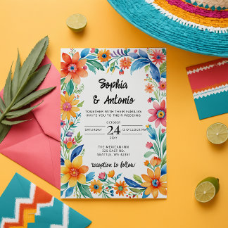 Colorful Mexican Floral Fiesta Wedding Invitation