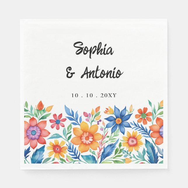 Colorful Mexican Floral Fiesta Wedding Napkins (Front)