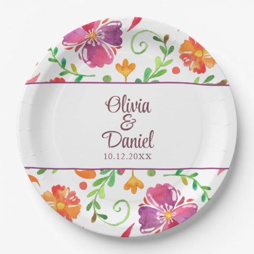 Colorful Mexican Floral Fiesta Wedding  Paper Plates