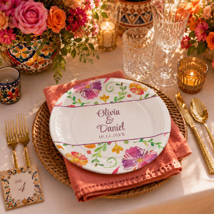 Colorful Mexican Floral Fiesta Wedding Paper Plates