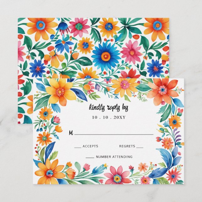 Colorful Mexican Floral Fiesta Wedding RSVP Card (Front/Back)