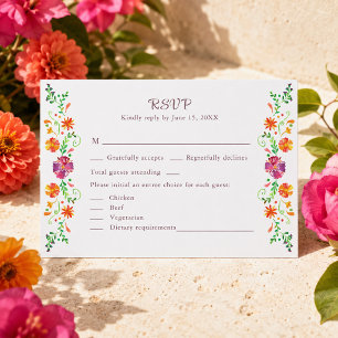 Colorful Mexican Floral Fiesta Wedding RSVP Card
