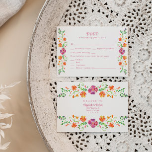 Colorful Mexican Floral Fiesta Wedding RSVP Card