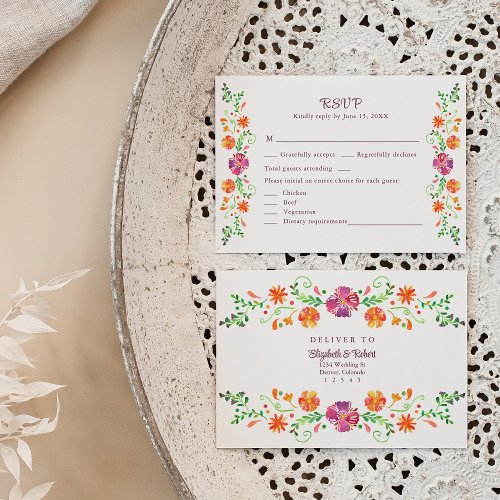 Colorful Mexican Floral Fiesta Wedding RSVP Card