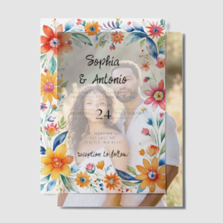 Colorful Mexican Floral Fiesta Wedding Vellum Invitations