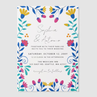Colorful Mexican Floral Fiesta Wedding Vellum Invitations