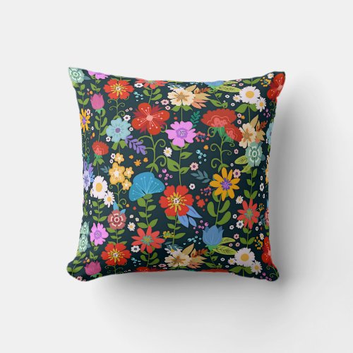Colorful Mexican Floral Folk Art Throw Pillow