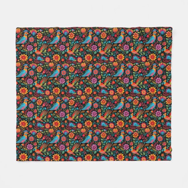 Colorful Mexican floral pattern  Fleece Blanket (Front (Horizontal))