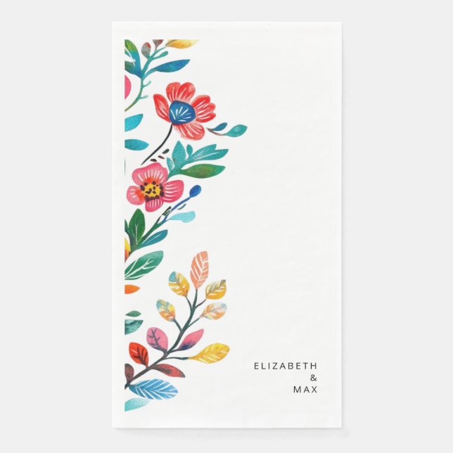 Colorful Mexican Floral Personalized Wedding Paper Guest Towels (Front)