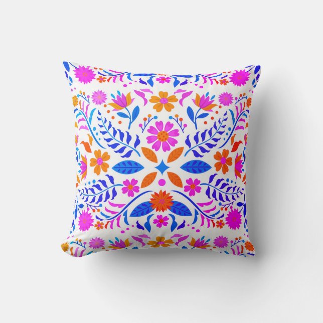 Colorful Mexican Floral Throw Pillow (Front)