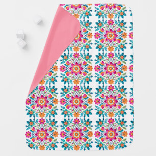 Colorful Mexican Floral Tile Baby Blanket