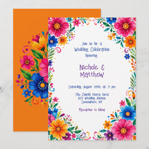Colorful Mexican Floral Wedding Celebration Invitation
