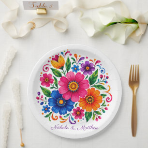 Colorful Mexican Floral Wedding Paper Plates