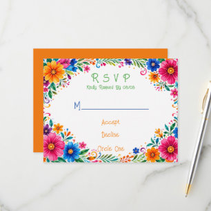 Colorful Mexican Floral Wedding RSVP Card