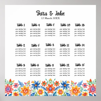 Colorful Mexican Floral Wedding Seating Chart