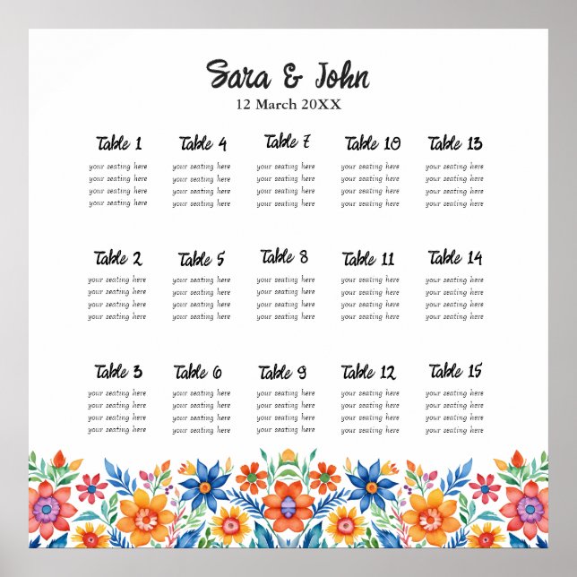 Colorful Mexican Floral Wedding Seating Chart (Front)