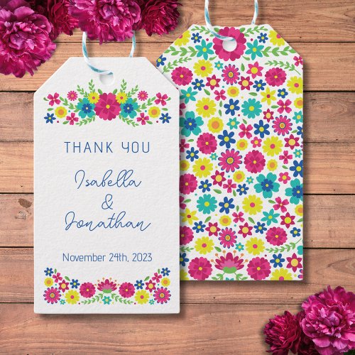 Colorful Mexican flowers Gift Tags