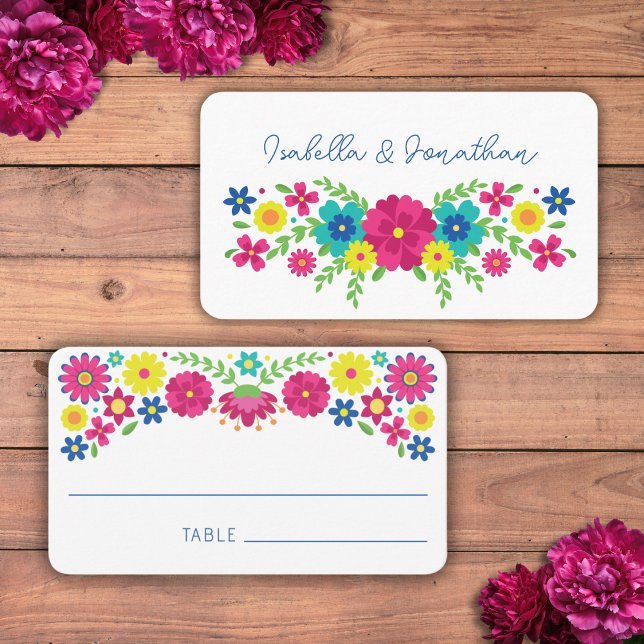 Colorful Mexican flowers Place Card (Creator Uploaded)