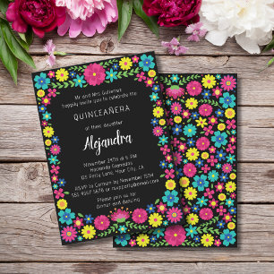 Colorful Mexican flowers quinceañera invitation