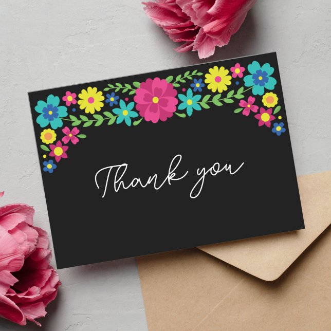 Colorful Mexican flowers thank you Note Card (Creator Uploaded)