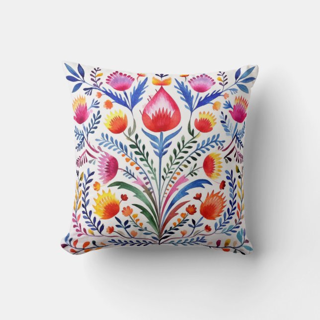 Colorful Mexican Flowers Throw Pillow (Front)