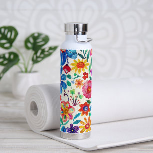 Colorful Mexican Flowers Water Bottle