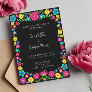 Colorful Mexican flowers wedding invitation