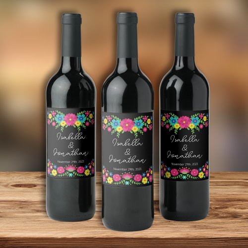 Colorful Mexican flowers Wine Label
