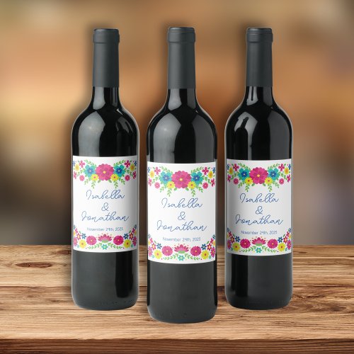 Colorful Mexican flowers Wine Label