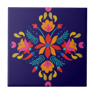 Colorful Mexican Folk Art Floral Ceramic Tile
