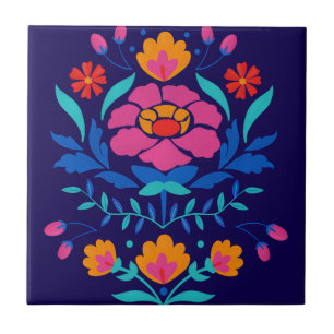 Colorful Mexican Folk Art Floral Ceramic Tile