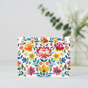 Colorful Mexican Folk Art Floral Postcard