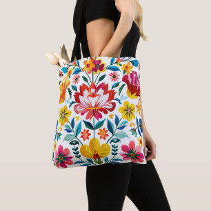Colorful Mexican Folk Art Floral Tote Bag