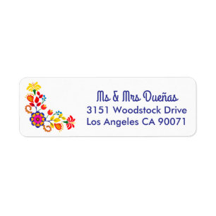 Colorful Mexican Folk Art Otomi Floral Fiesta Label