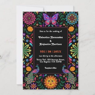 Colorful Mexican Folk Art Wedding Invitation