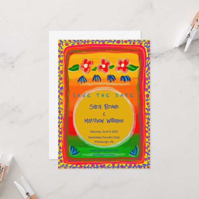 Colorful Mexican Inspired Save the date invitation (Front/Back In Situ)
