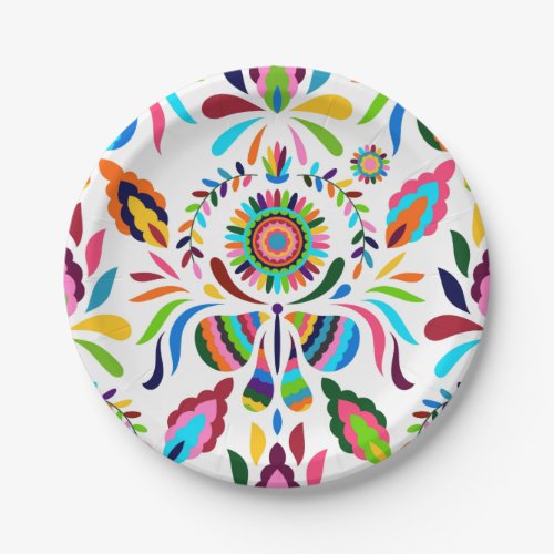 Colorful Mexican Otomi Butterfly Flower Pattern  Paper Plates