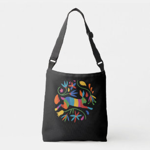 Colorful Mexican Otomi Hare & Flowers Crossbody Bag