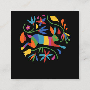 Colorful Mexican Otomi Hare & Flowers Square Business Card