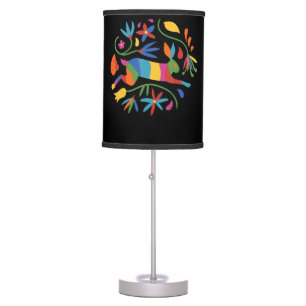 Colorful Mexican Otomi Hare & Flowers Table Lamp