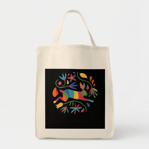 Colorful Mexican Otomi Hare  Flowers Tote Bag