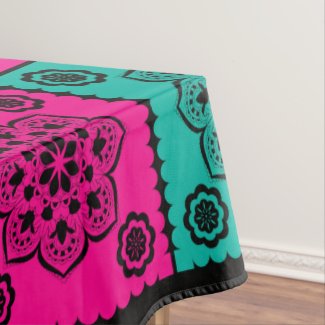 Colorful Mexican Papel Picado on Black Tablecloth