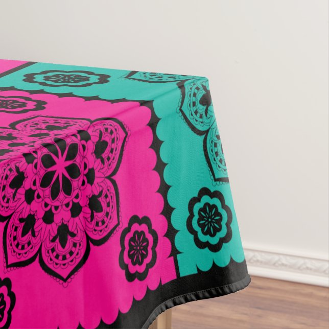 Colorful Mexican Papel Picado on Black Tablecloth (In Situ)
