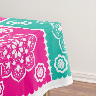 Colorful Mexican Papel Picado on White Tablecloth