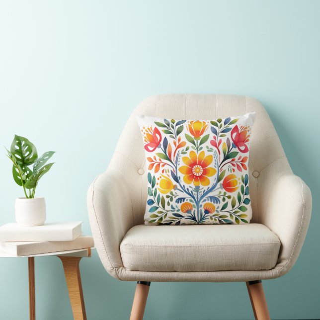 Colorful Mexican Pattern Throw Pillow (Chair)