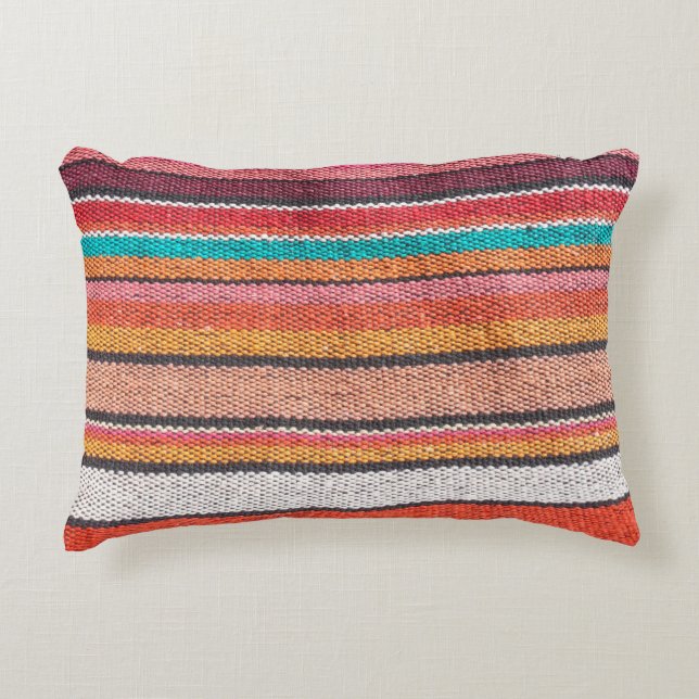 Colorful mexican, peruvian style rug surface close accent pillow (Front)