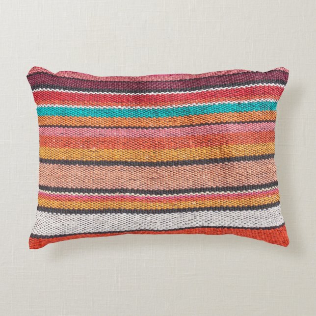 Colorful mexican, peruvian style rug surface close accent pillow (Front)