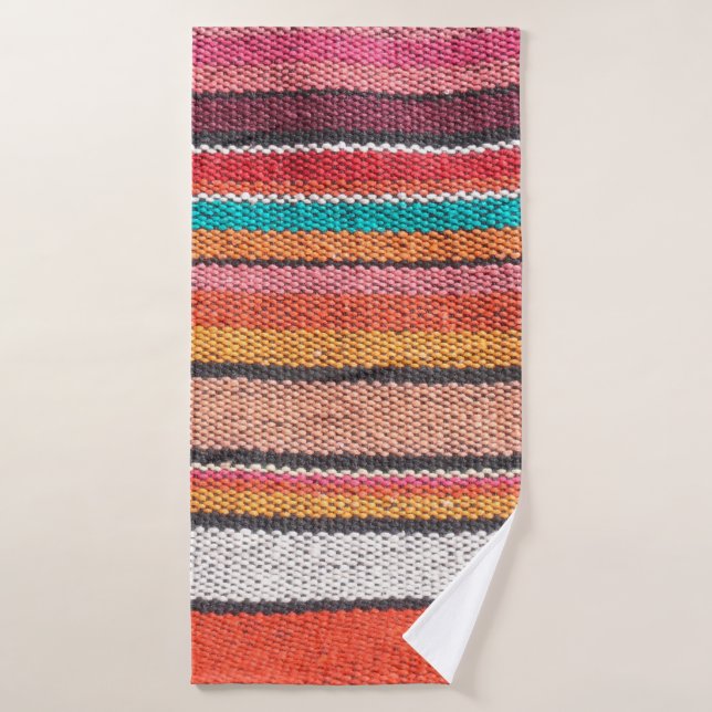 Colorful mexican, peruvian style rug surface close bath towel (Bath Towel)