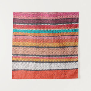Colorful mexican, peruvian style rug surface close tapestry